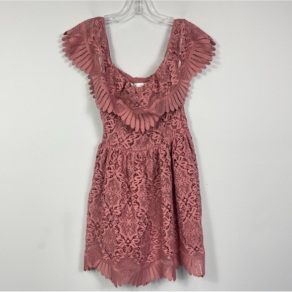 Lovers + Friends DREAM VACAY DRESS In Mauve Pink S Off Shoulder Revolve Lace - Picture 6 of 16